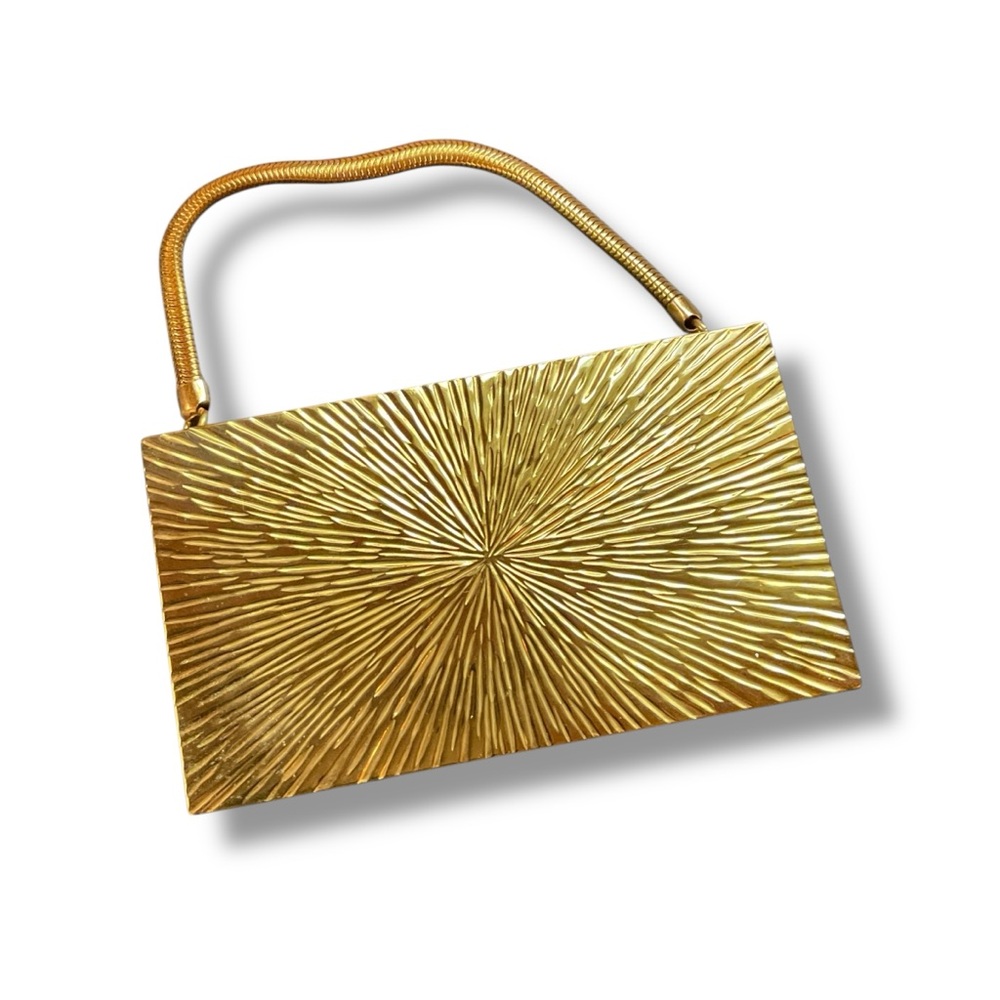 Vintage Bag 50s Evans‎ Art Deco Gold Starburst Compact Carryall Purse Mint
